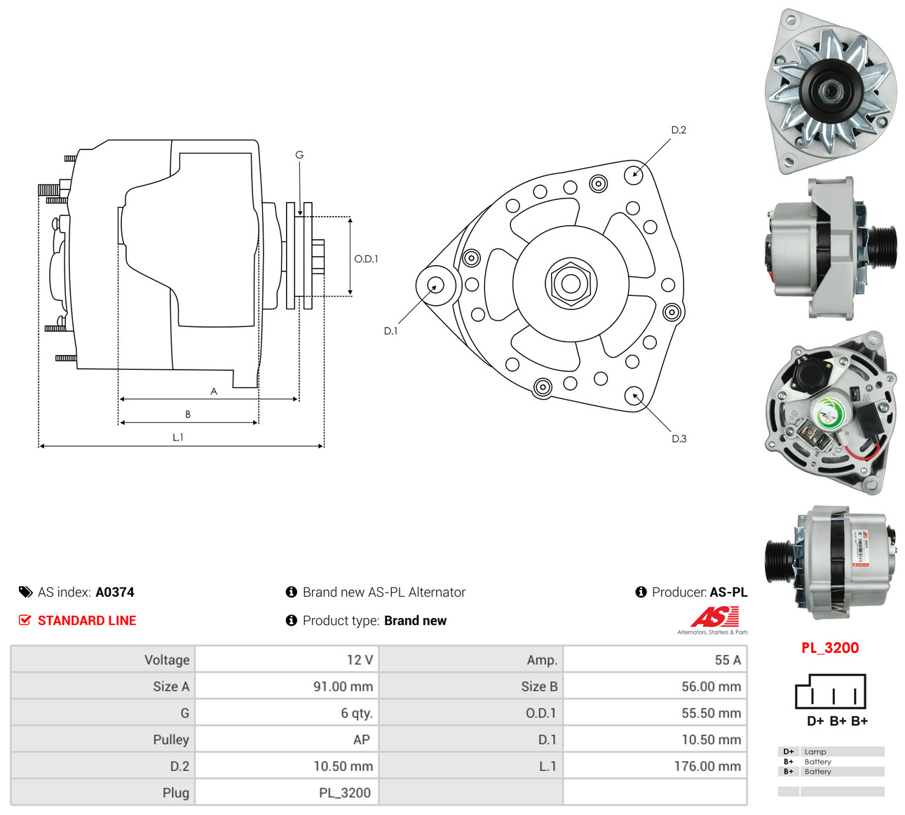 AS-PL Generator a0374 for MERCEDES-BENZ DAF