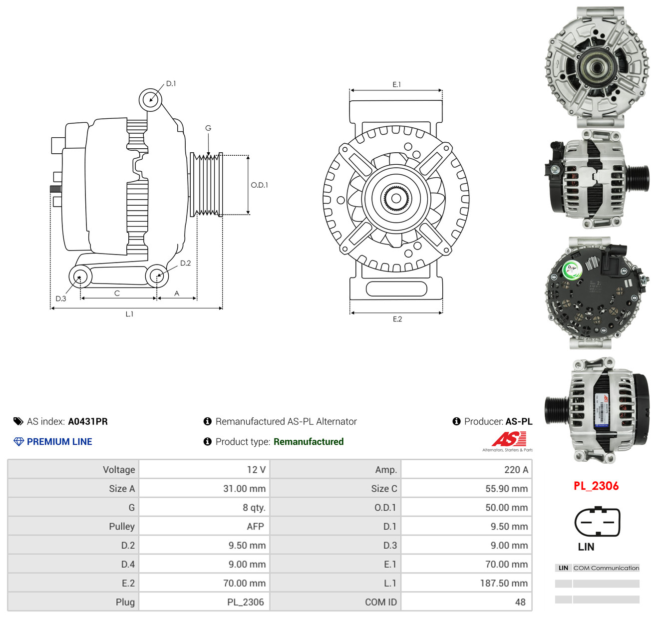 AS-PL Generator a0431pr for MERCEDES-BENZ