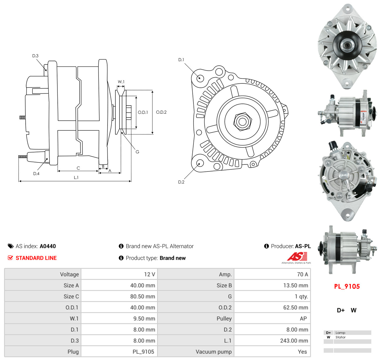 AS-PL Generator a0440 for OPEL GENERAL MOTORS
