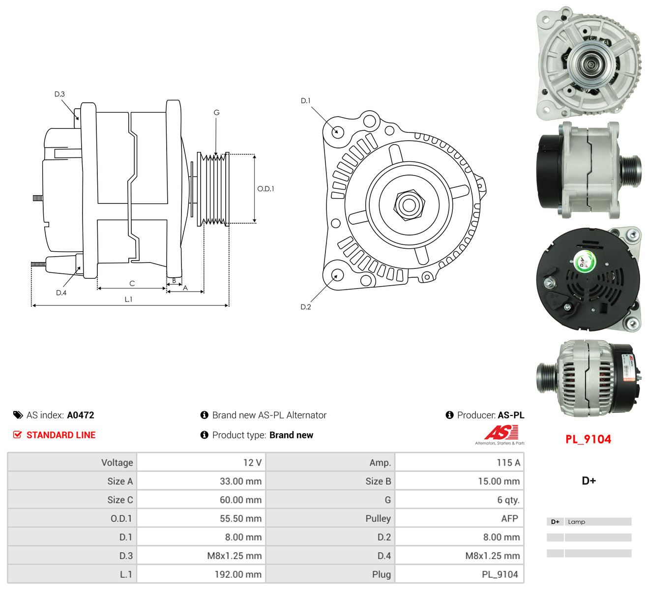 AS-PL Generator a0472 for CHRYSLER VM