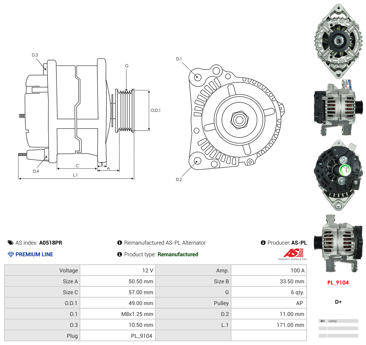 AS-PL Generator a0518pr for OPEL DAF ISUZU GENERAL MOTORS