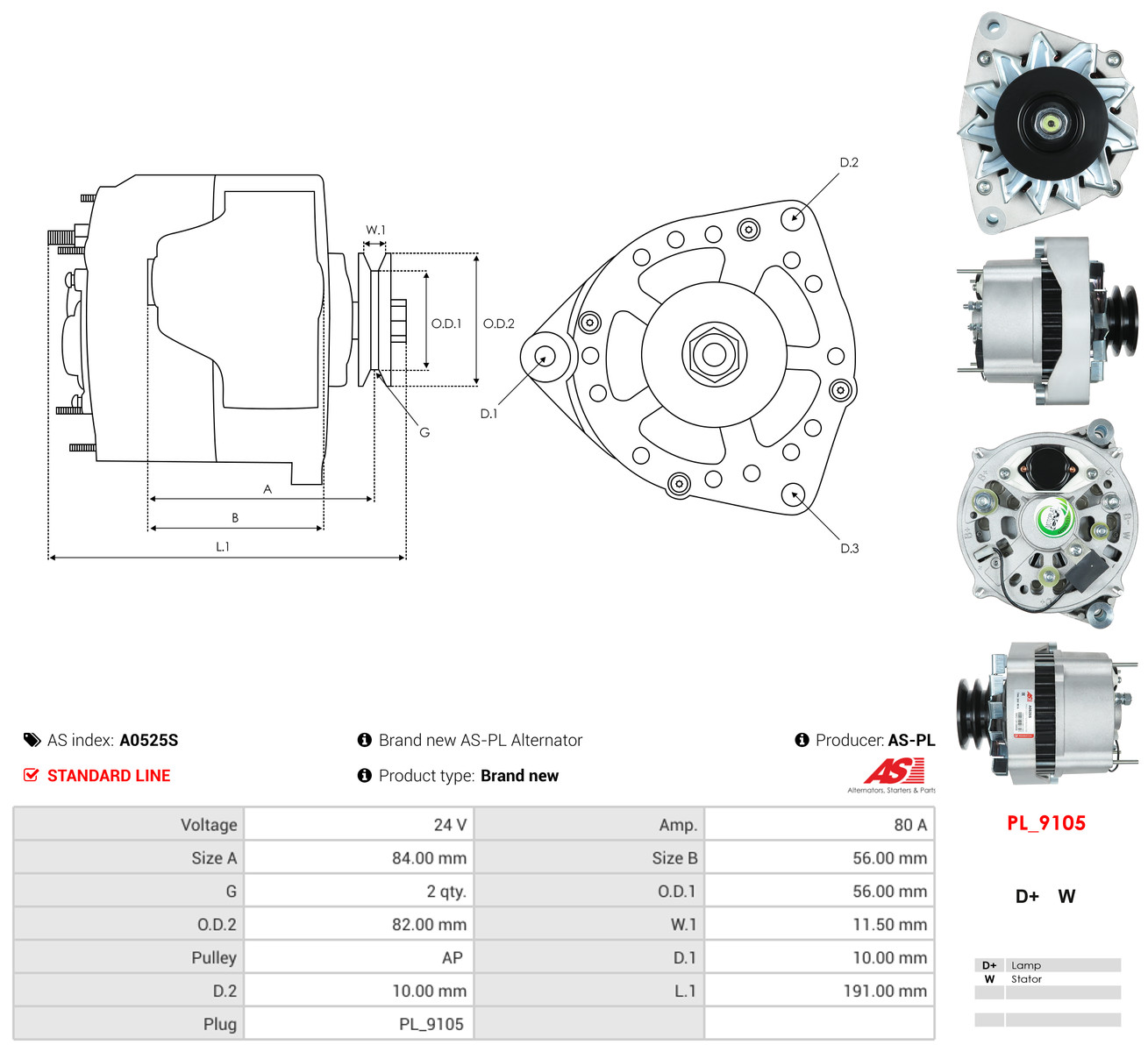 AS-PL Generator a0525s for VOLVO MERCEDES-BENZ