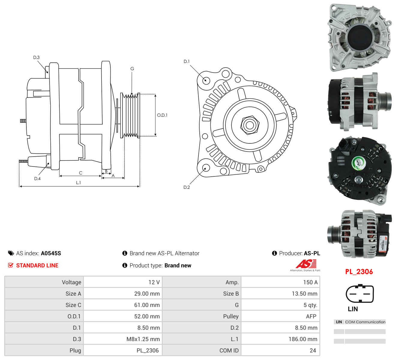 AS-PL Generator a0545s for MERCEDES-BENZ