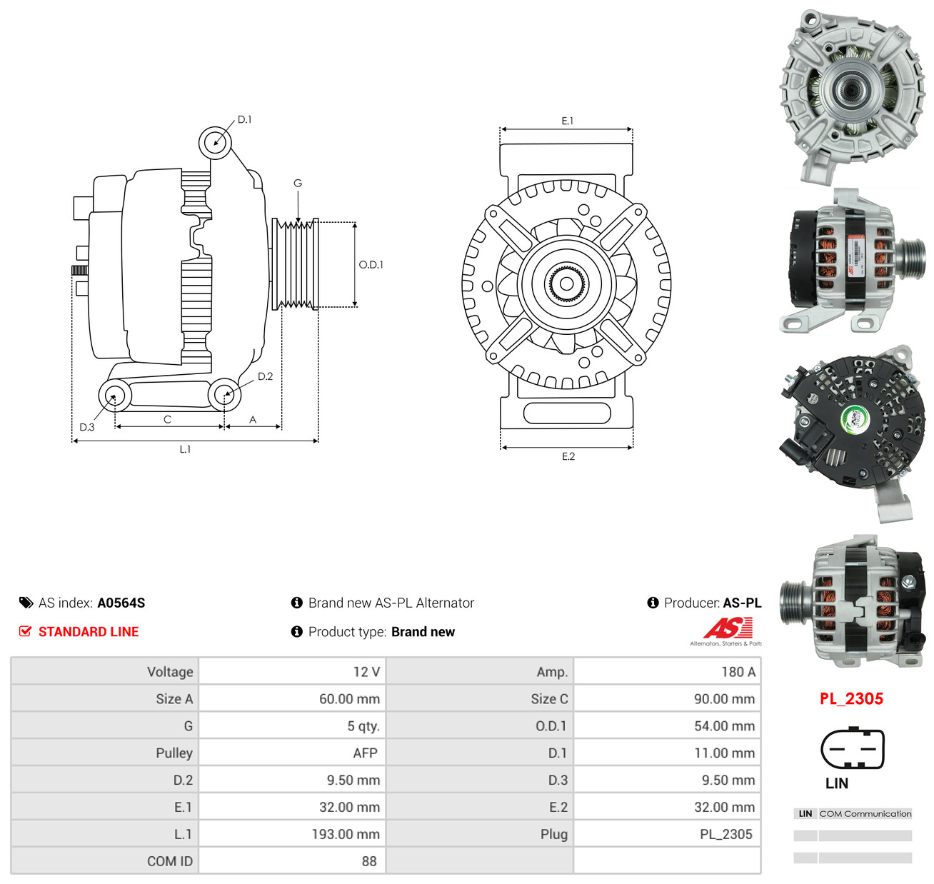 AS-PL Generator a0564s for VOLVO FORD