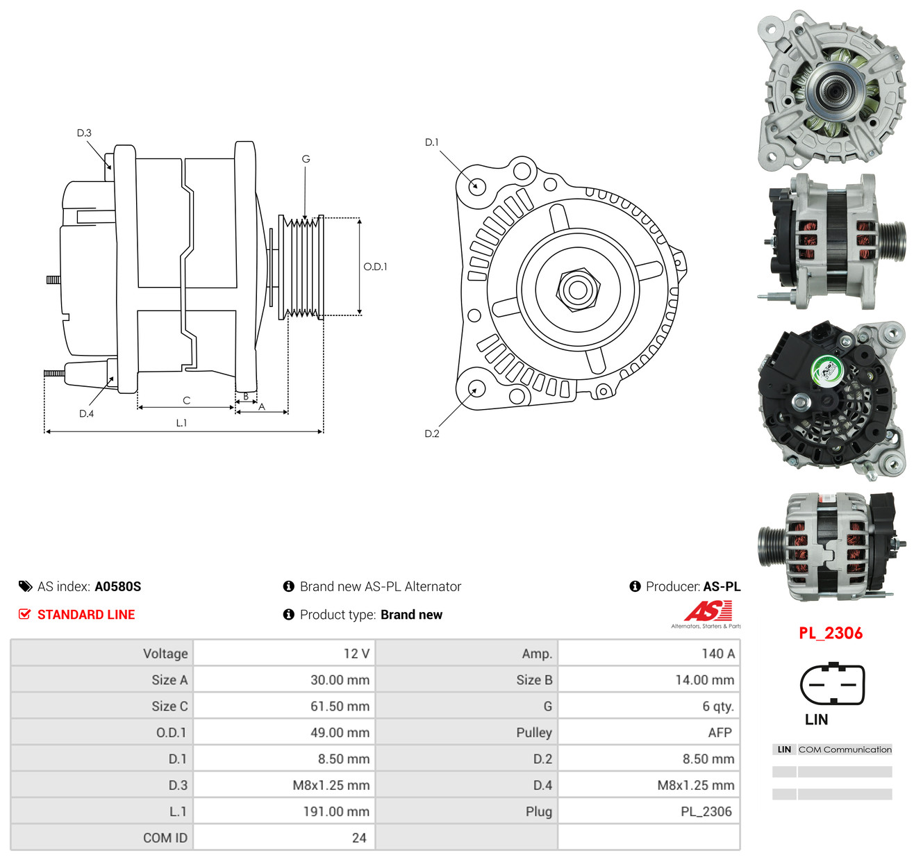 AS-PL Generator a0580s for VW
