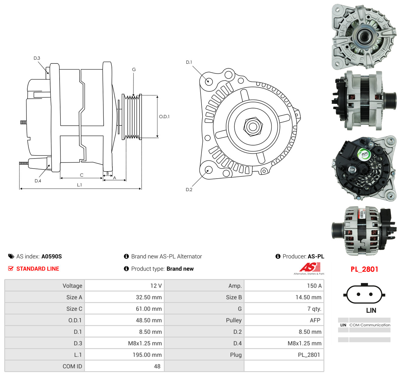 AS-PL Generator a0590s for OPEL RENAULT NISSAN