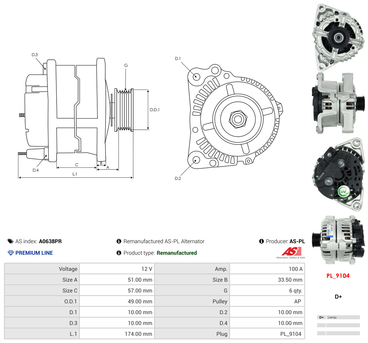 AS-PL Generator a0638pr for OPEL DAF