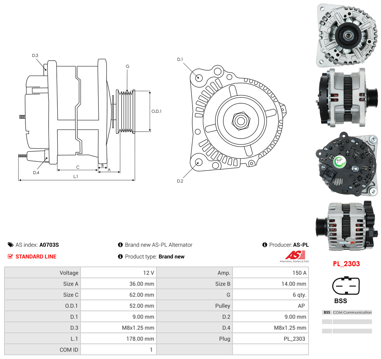AS-PL Generator a0703s for PORSCHE