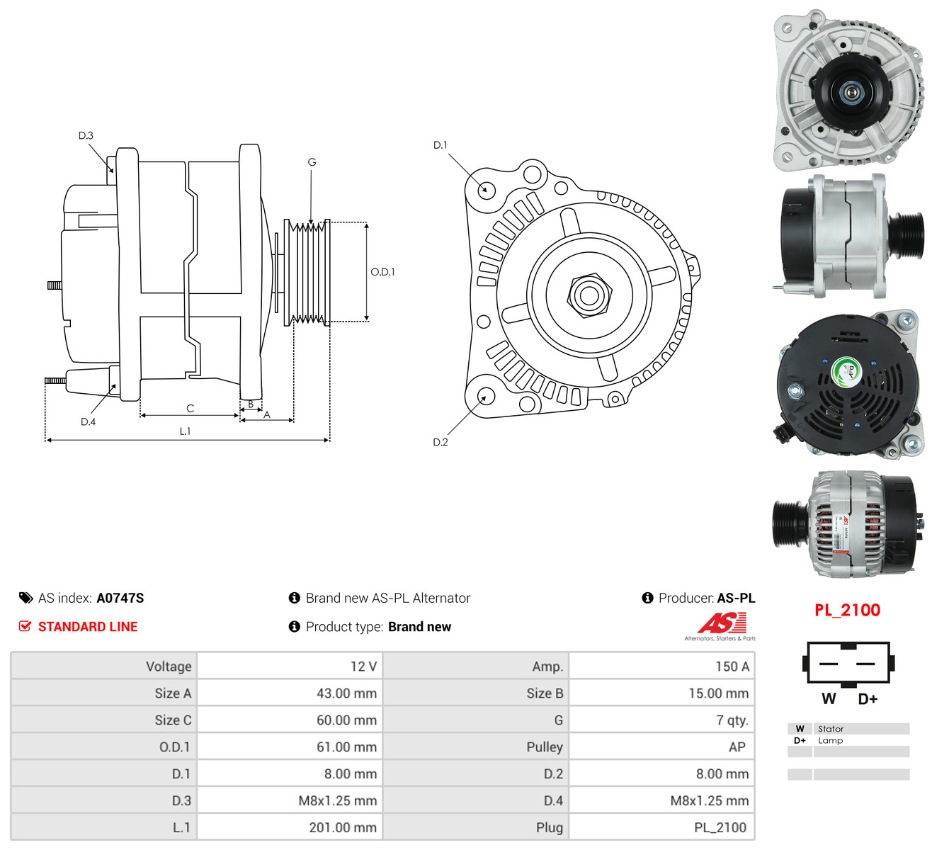 AS-PL Generator a0747s for FORD DAF MERCEDES-BENZ VW
