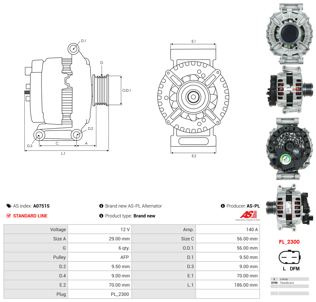 AS-PL Generator a0751s for VW
