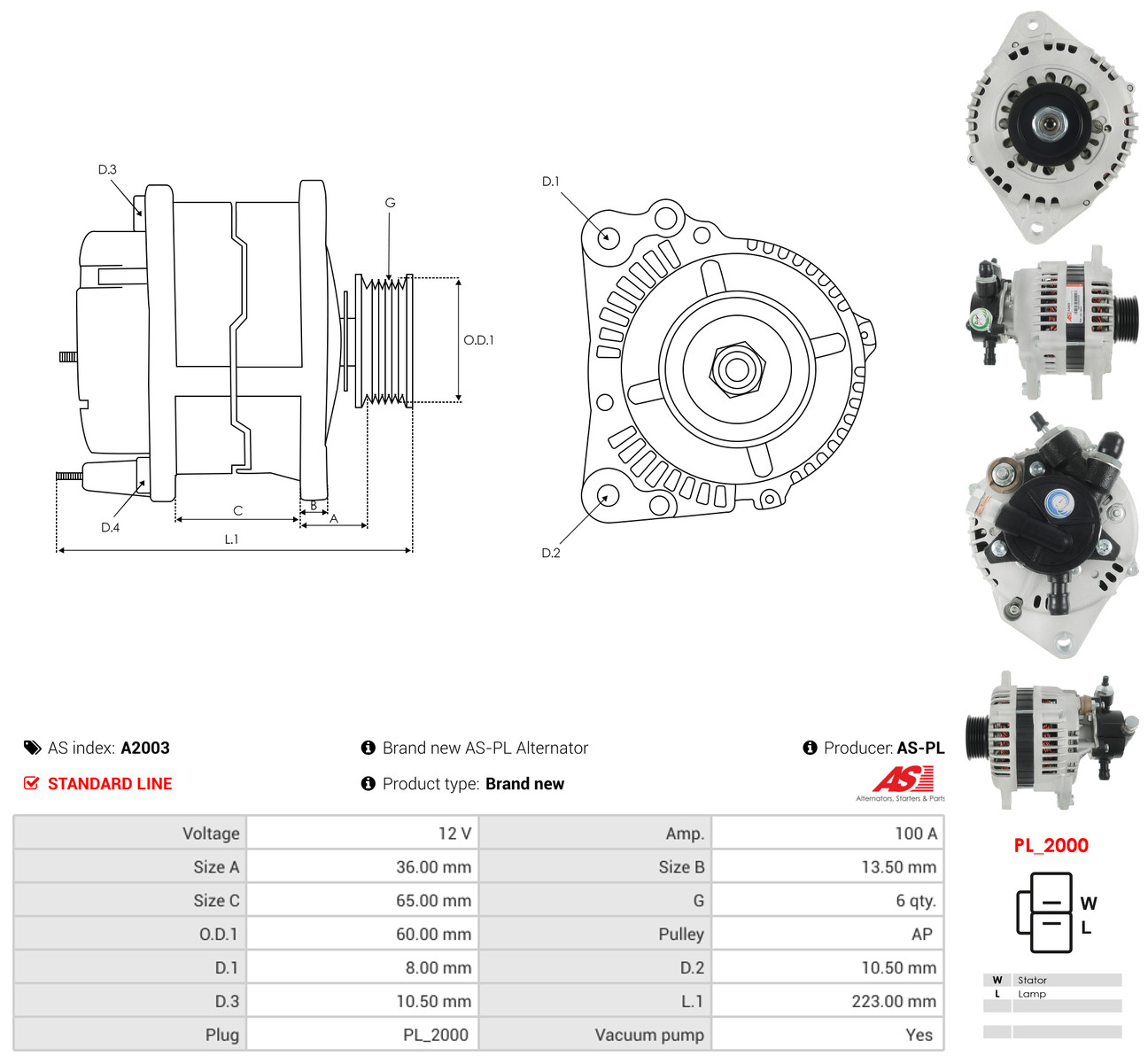 AS-PL Generator a2003 for OPEL HONDA ISUZU GENERAL MOTORS