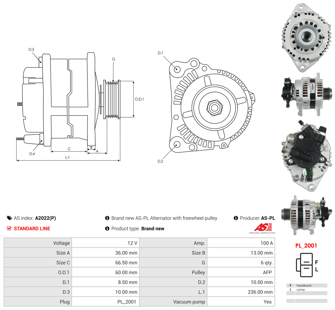 AS-PL Generator a2022p for OPEL ISUZU GENERAL MOTORS