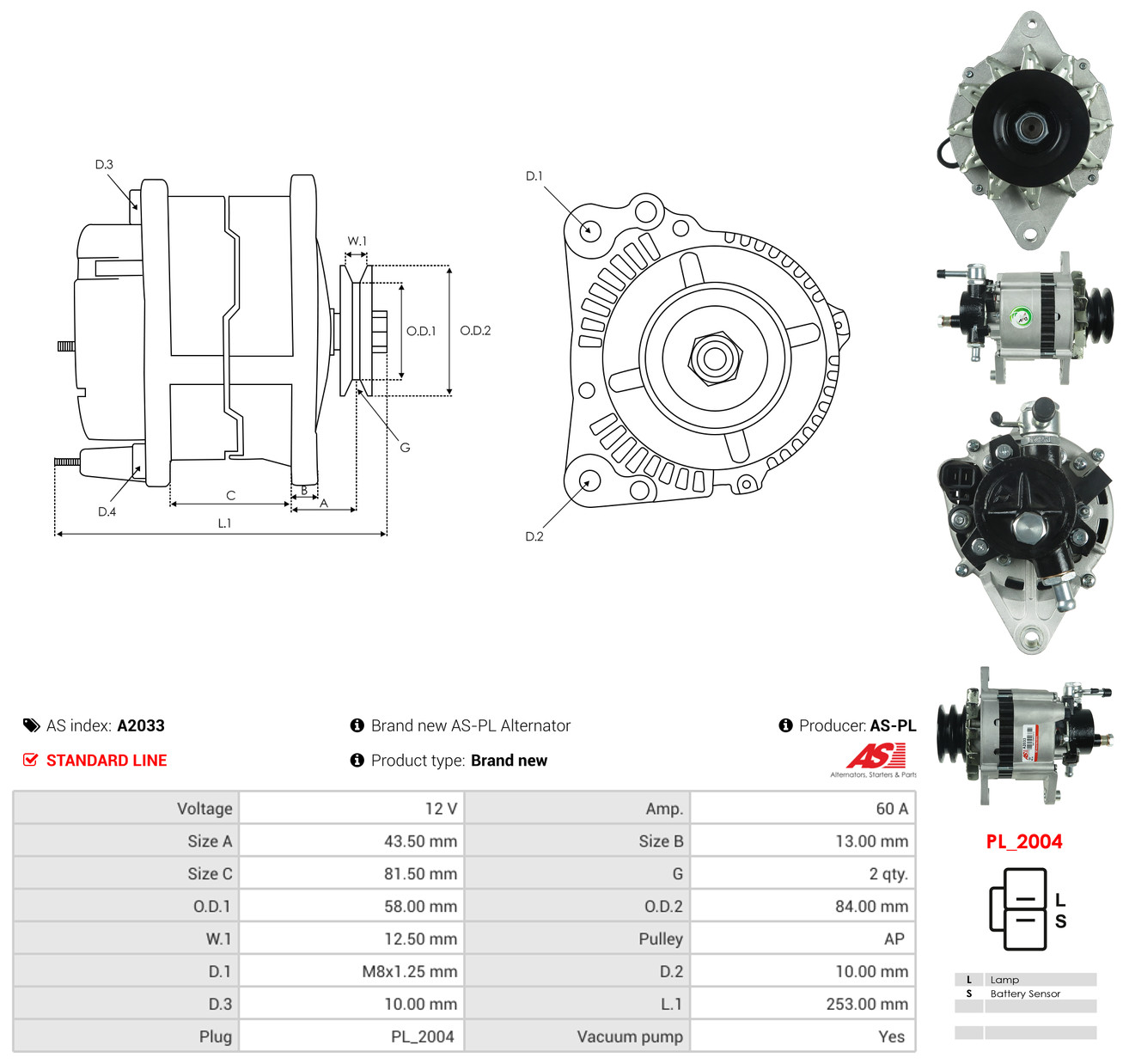 AS-PL Generator a2033 for NISSAN