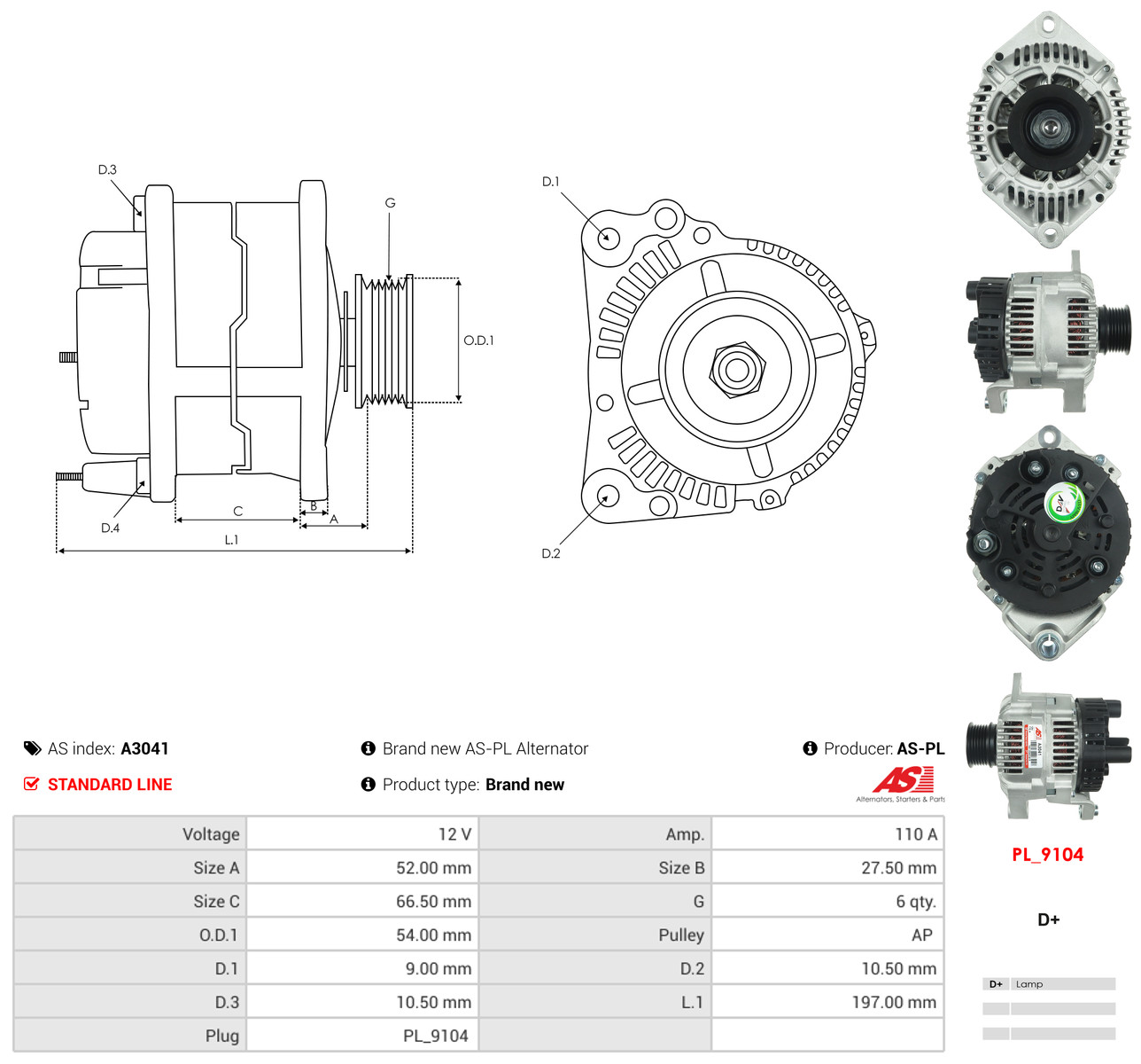 AS-PL Generator a3041 for FIAT PEUGEOT