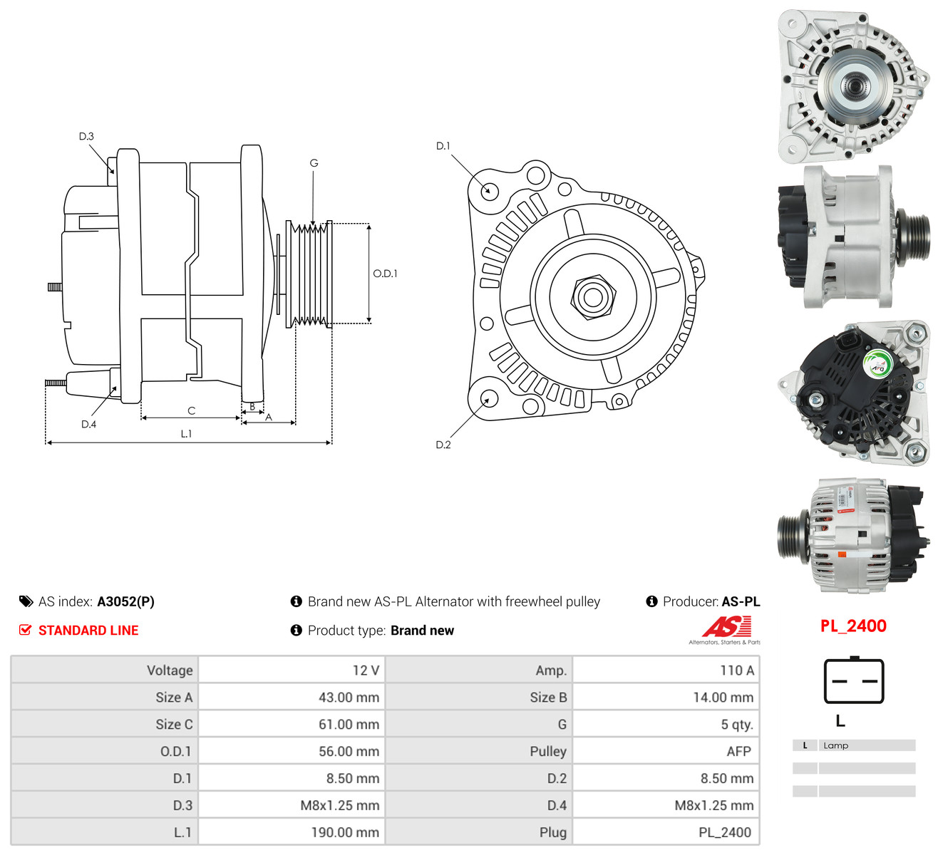 AS-PL Generator a3052p for NISSAN RENAULT