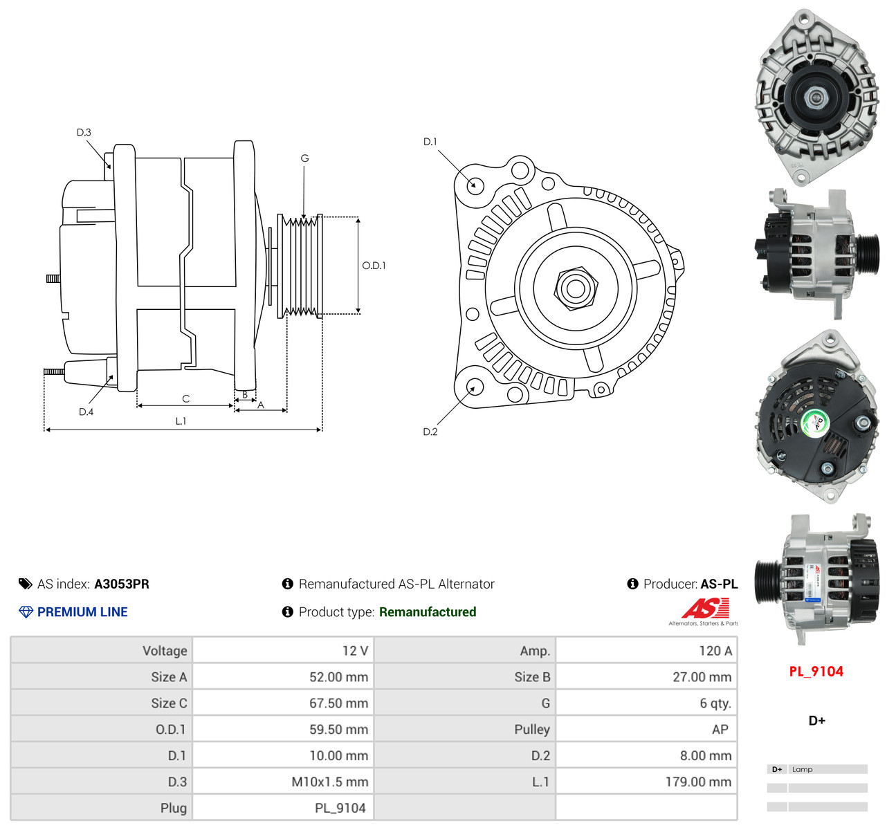 AS-PL Generator a3053pr for FIAT PEUGEOT