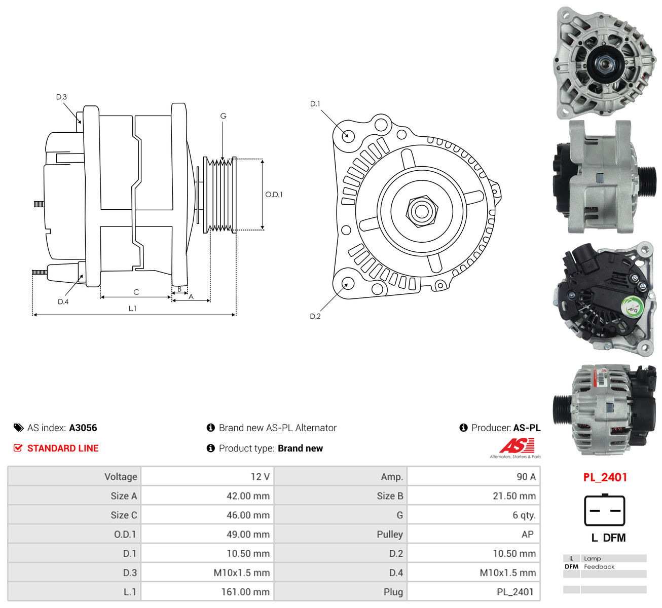 AS-PL Generator a3056 for PEUGEOT MITSUBISHI