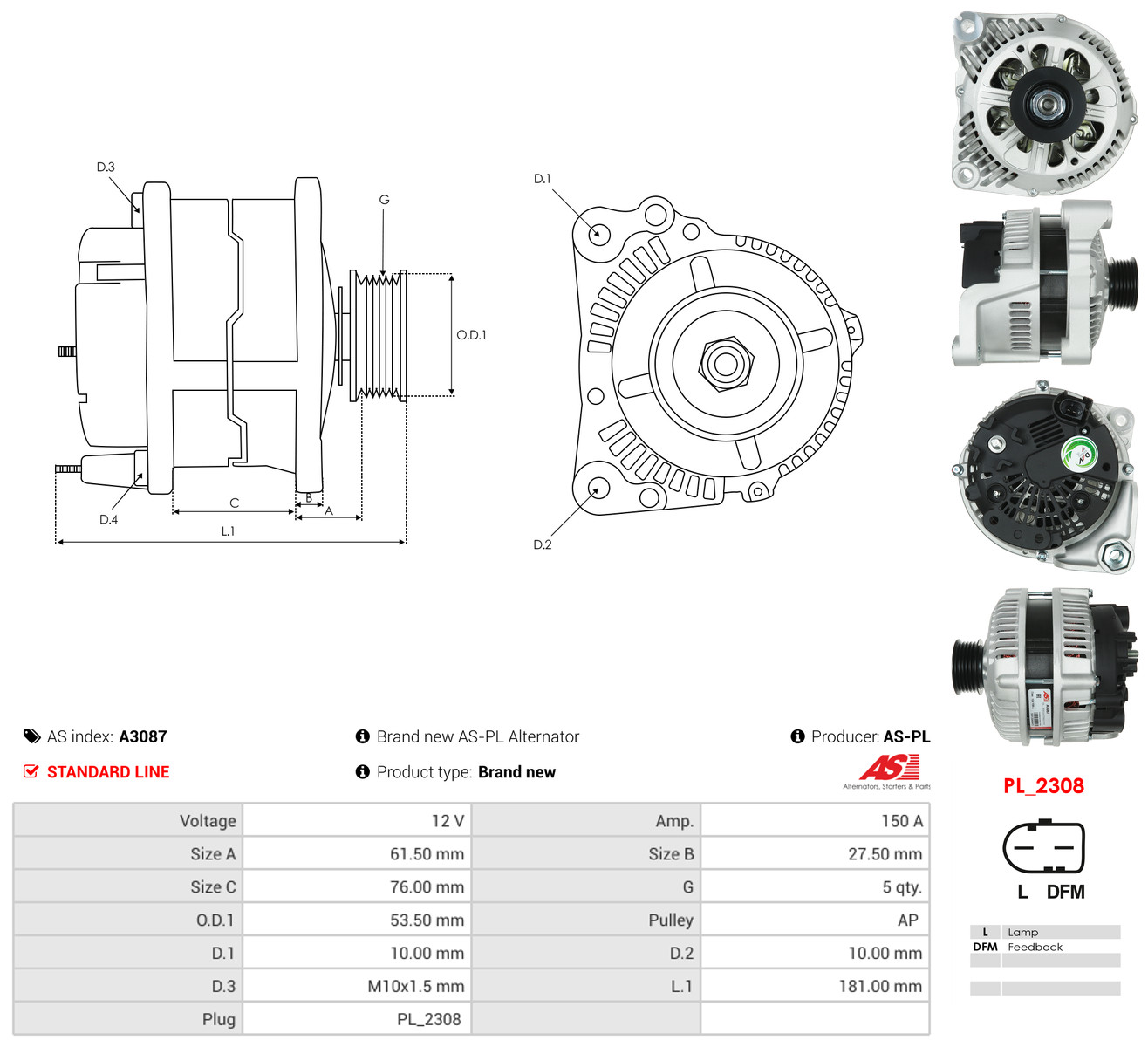 AS-PL Generator a3087 for BMW LAND ROVER