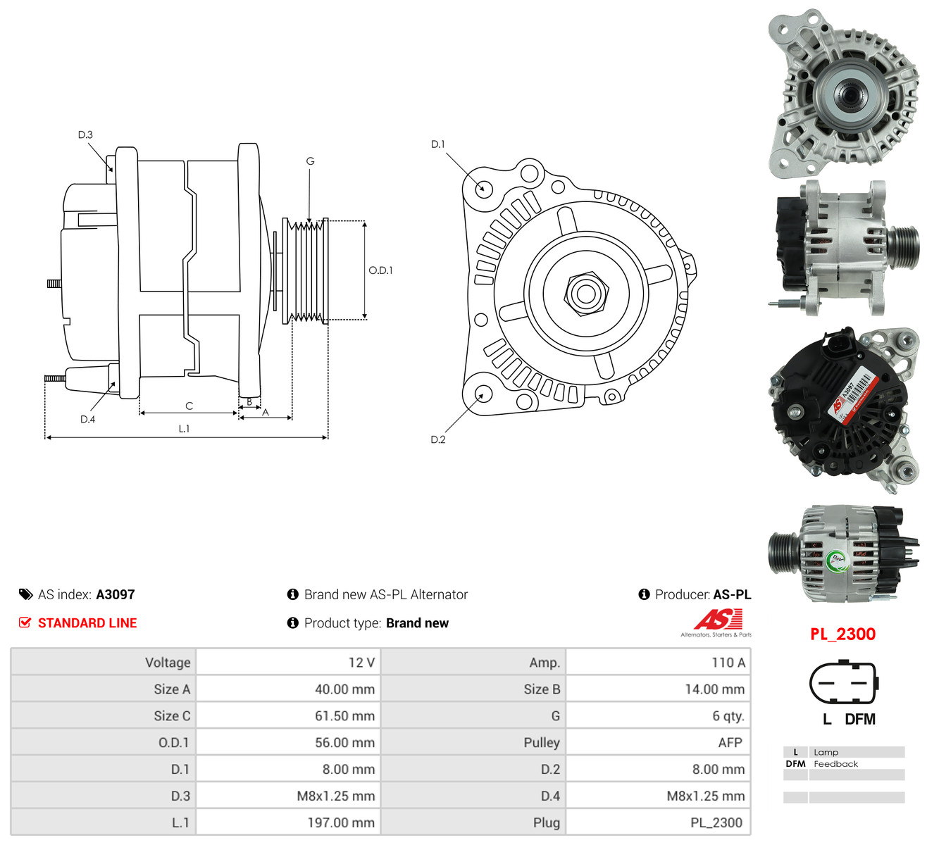 AS-PL Generator a3097 for MERCEDES-BENZ VW