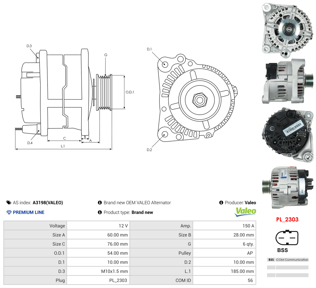 AS-PL Generator a3198valeo for BMW
