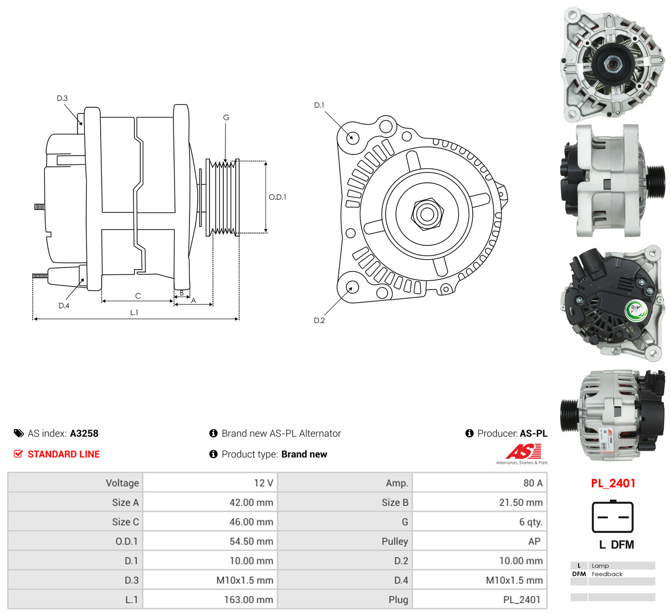 AS-PL Generator a3258 for MITSUBISHI PEUGEOT