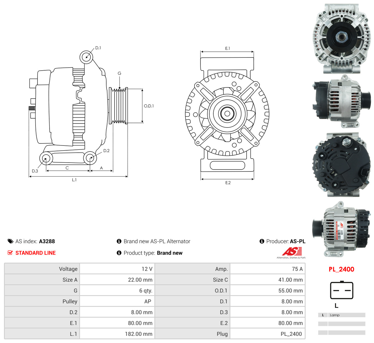AS-PL Generator a3288 for VOLVO NISSAN RENAULT