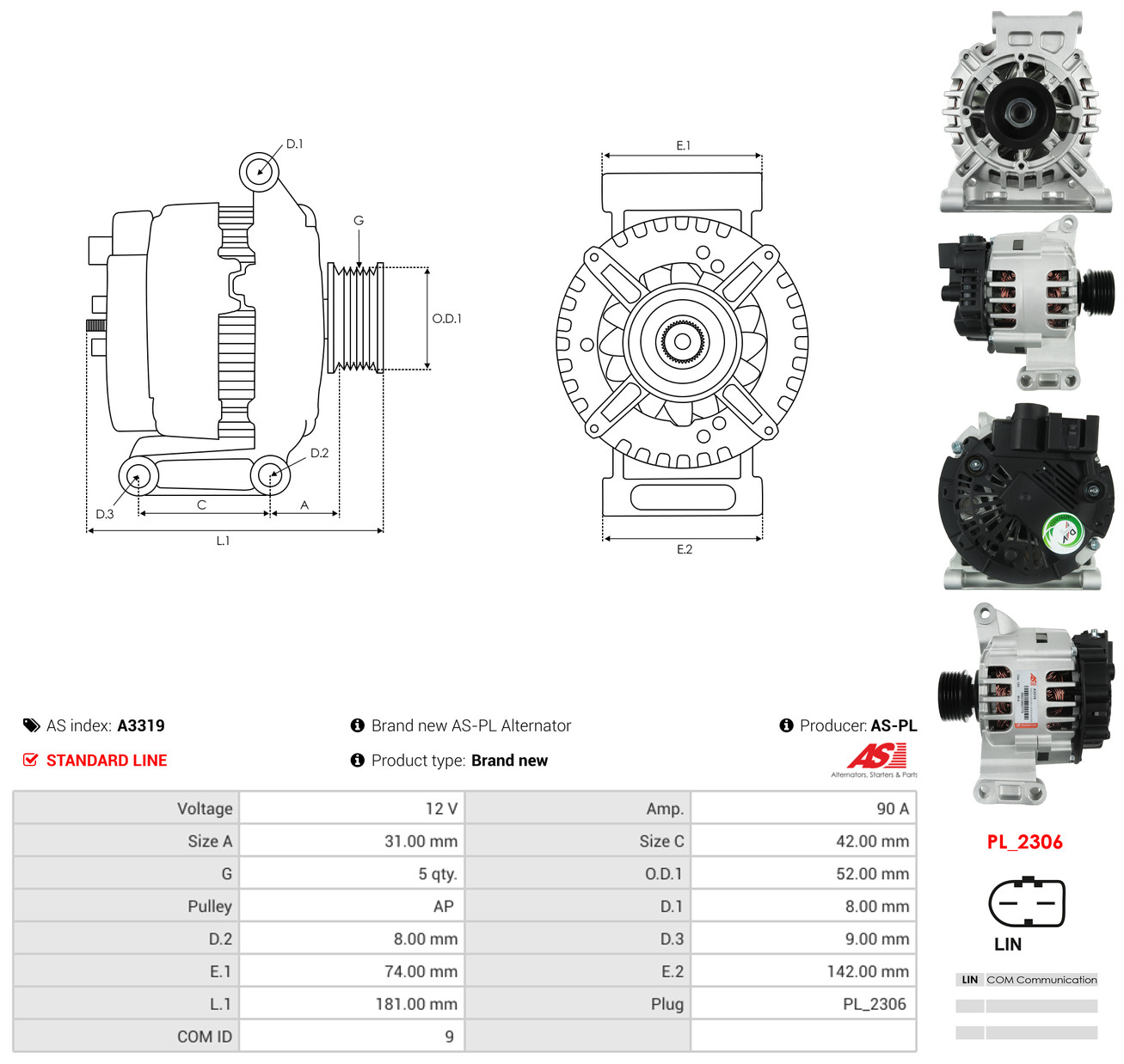 AS-PL Generator a3319 for MERCEDES-BENZ