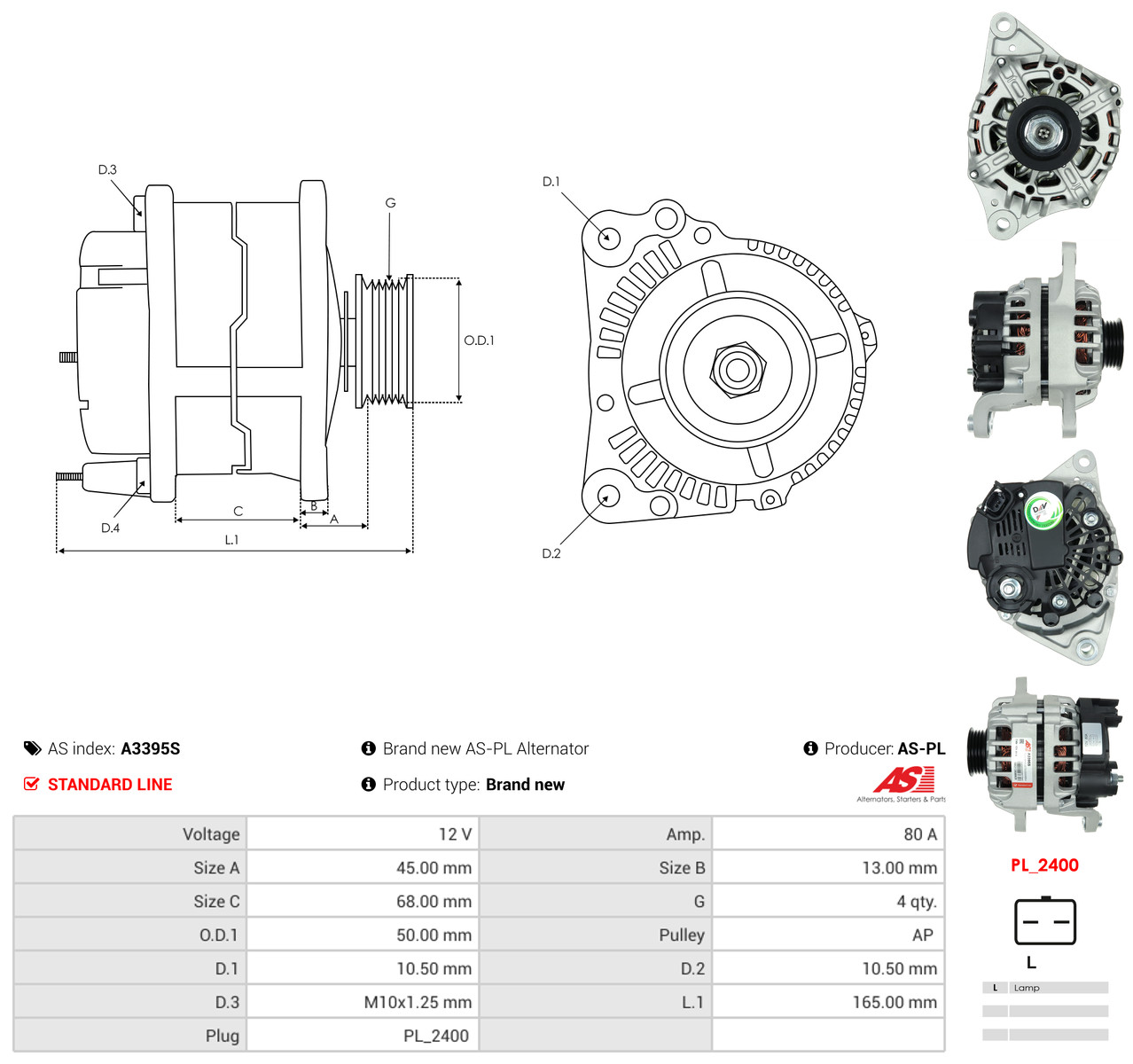 AS-PL Generator a3395s for NISSAN
