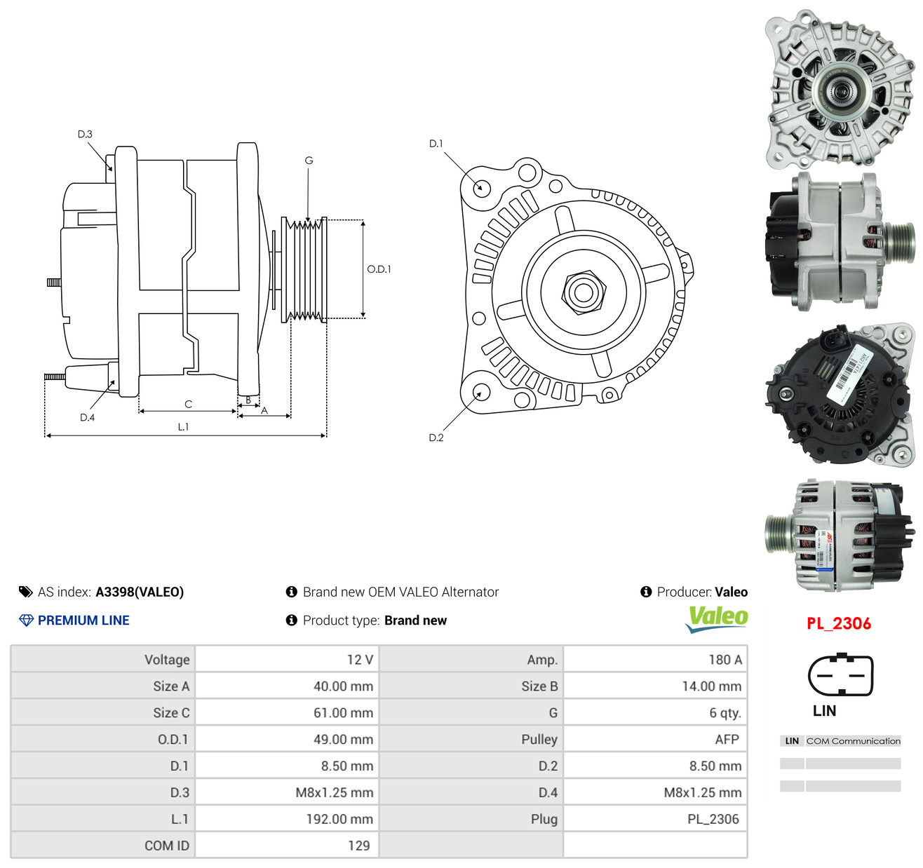 AS-PL Generator a3398valeo for VW