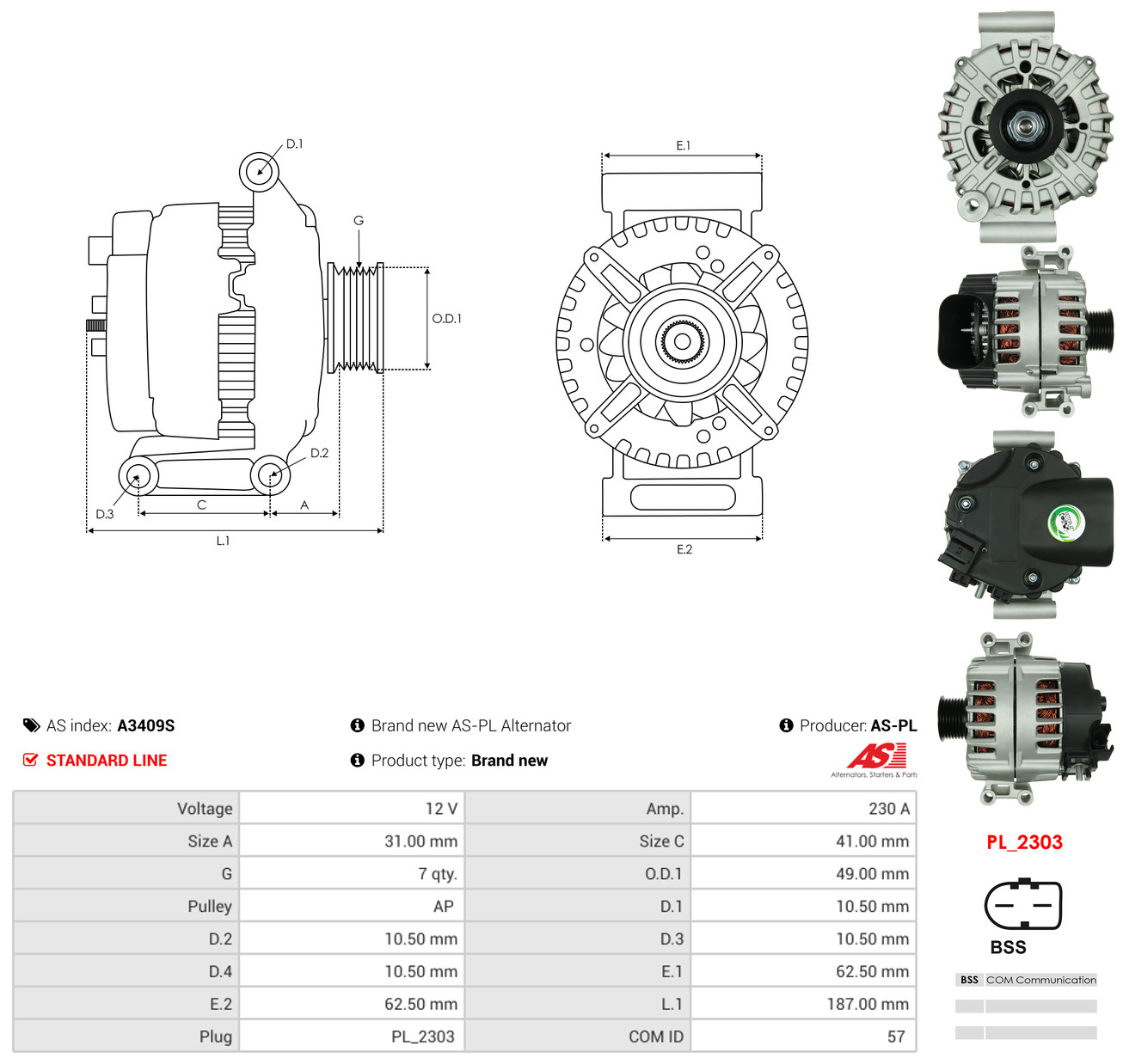 AS-PL Generator a3409s for BMW