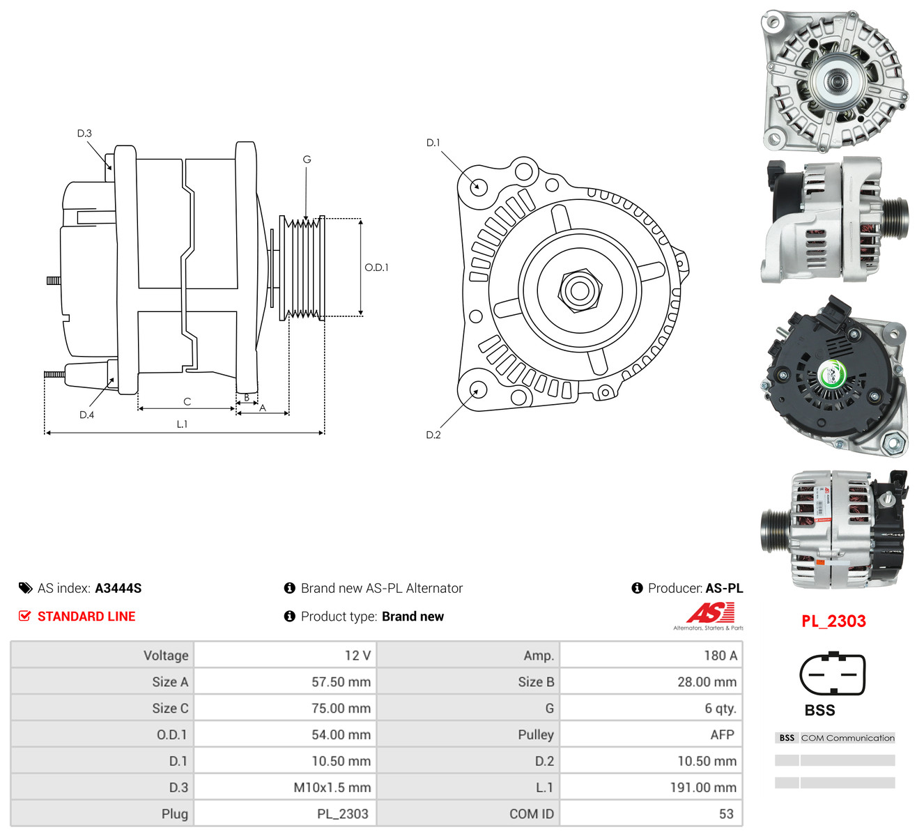 AS-PL Generator a3444s for BMW