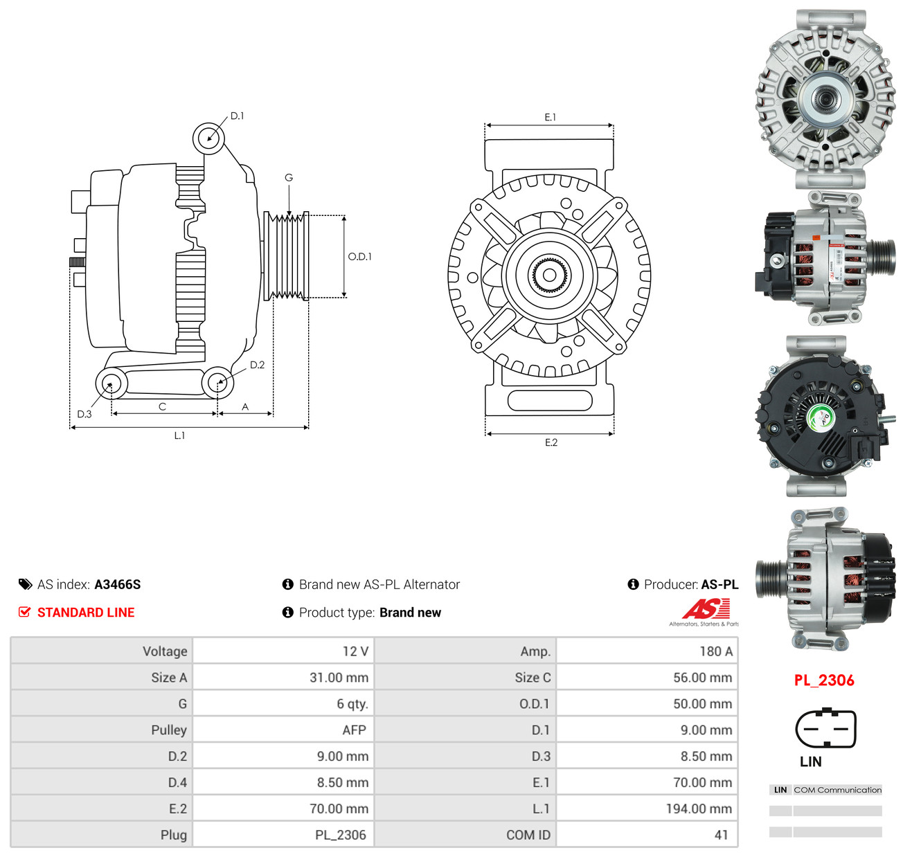 AS-PL Generator a3466s for MERCEDES-BENZ