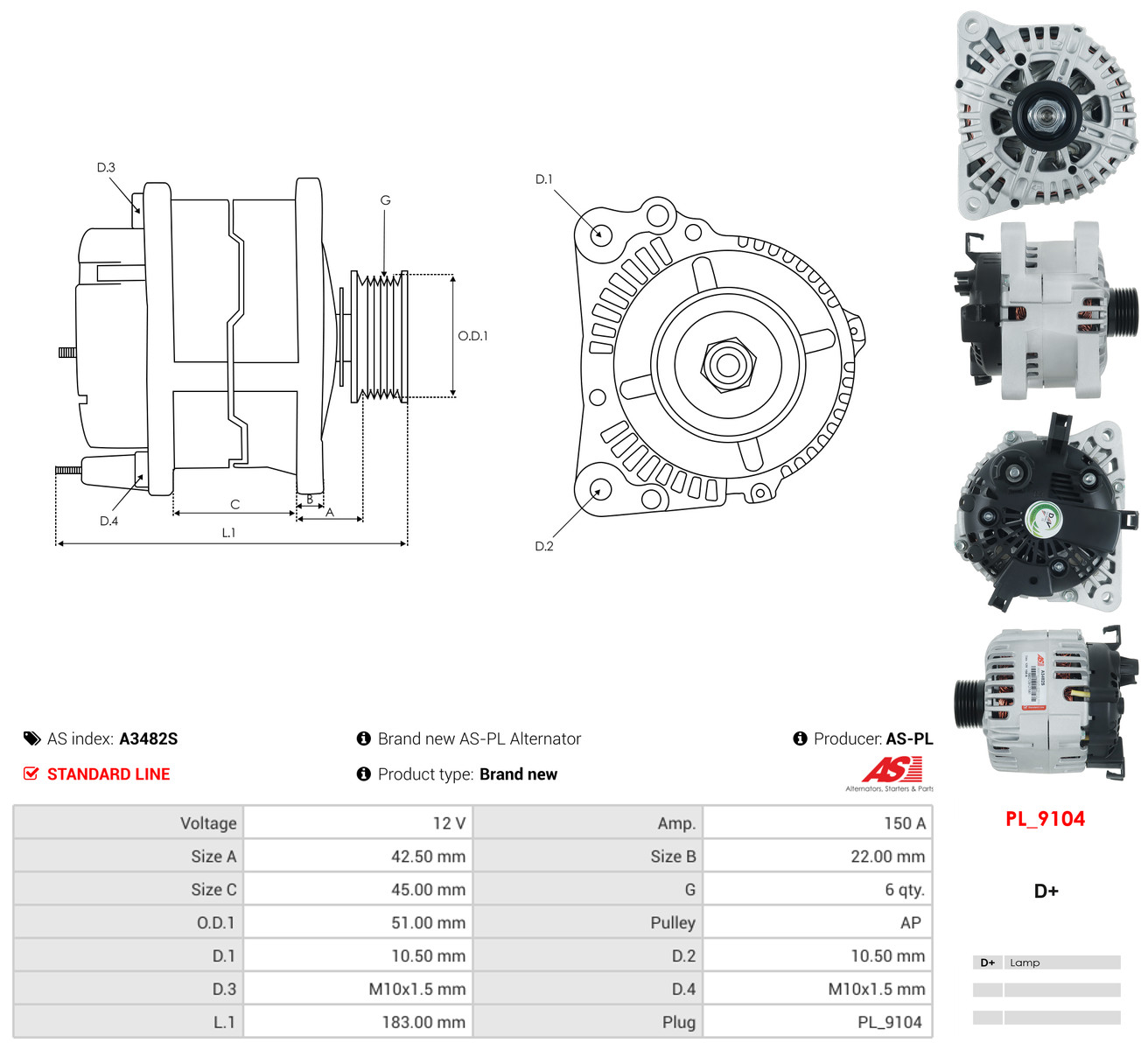 AS-PL Generator a3482s for FIAT PEUGEOT RENAULT