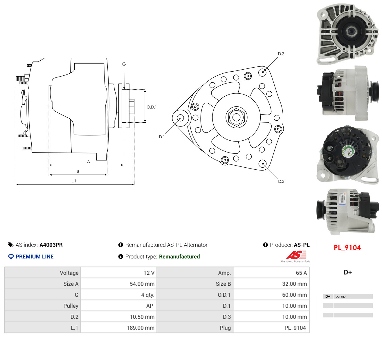AS-PL Generator a4003pr for FIAT