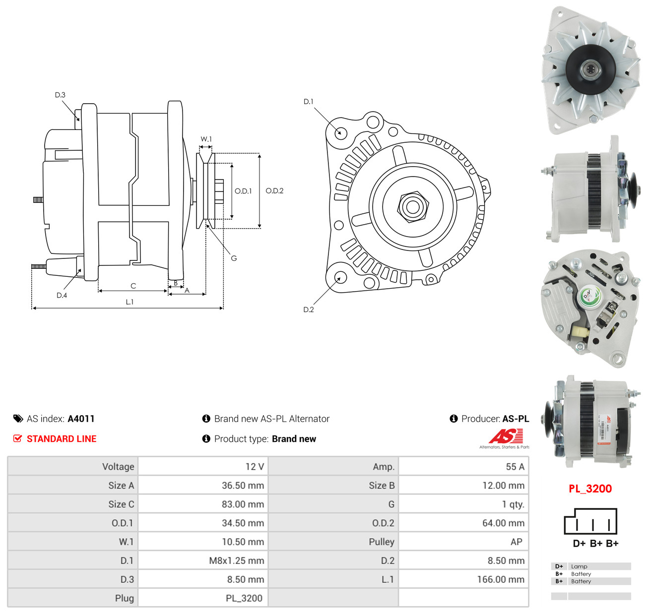 AS-PL Generator a4011 for FORD MITSUBISHI ROVER VW