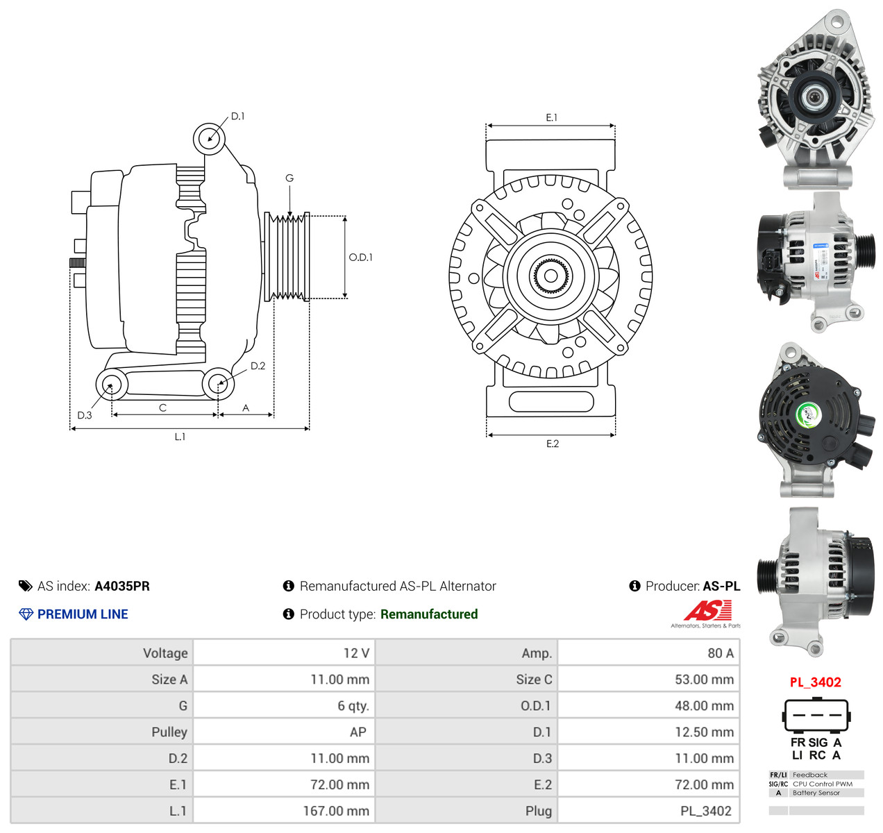 AS-PL Generator a4035pr for FORD