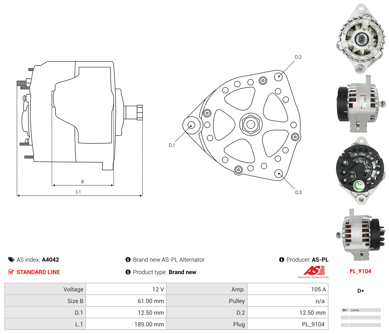 AS-PL Generator a4042 for OPEL FIAT GENERAL MOTORS