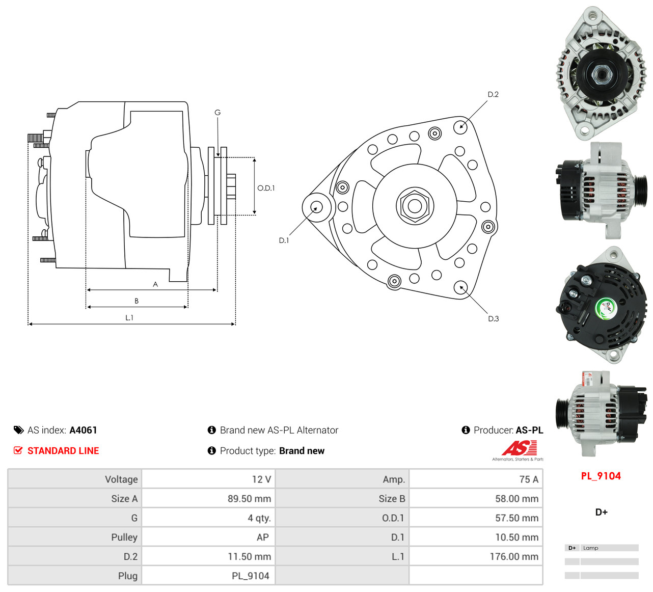 AS-PL Generator a4061 for MERCEDES-BENZ SMART