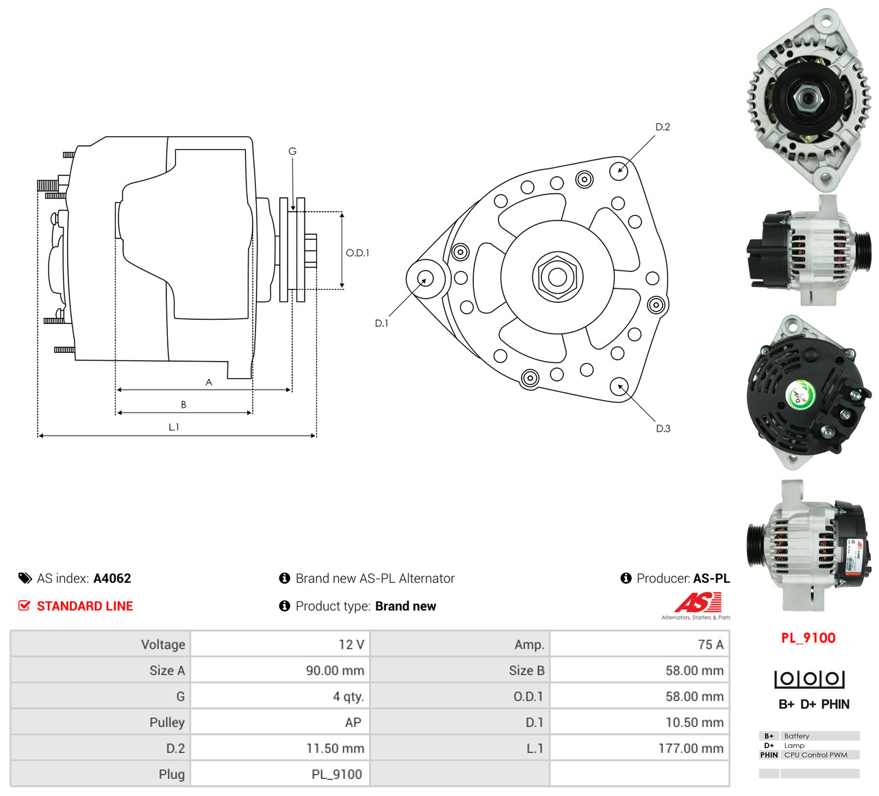 AS-PL Generator a4062 for MERCEDES-BENZ SMART