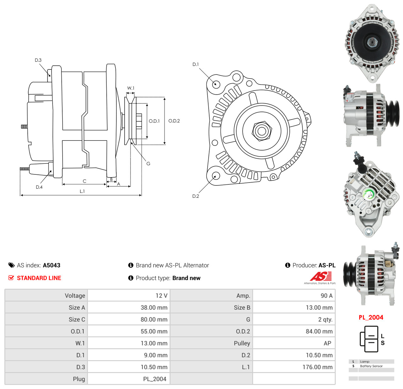 AS-PL Generator a5043 for MITSUBISHI NISSAN