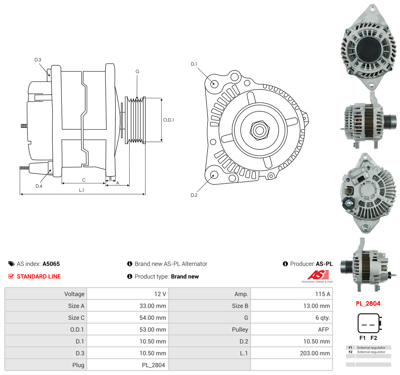 AS-PL Generator a5065 for CHEVROLET CHRYSLER MITSUBISHI