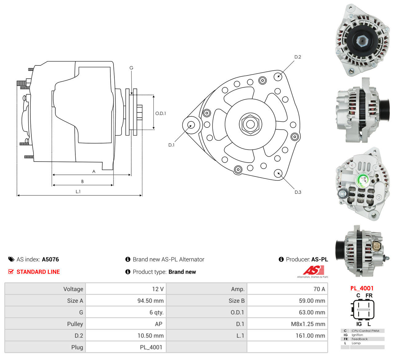 AS-PL Generator a5076 for HONDA MITSUBISHI