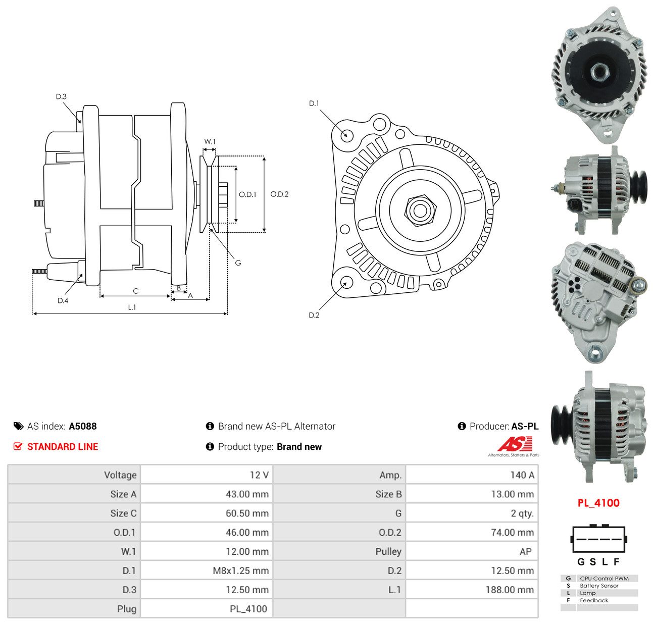 AS-PL Generator a5088 for MITSUBISHI