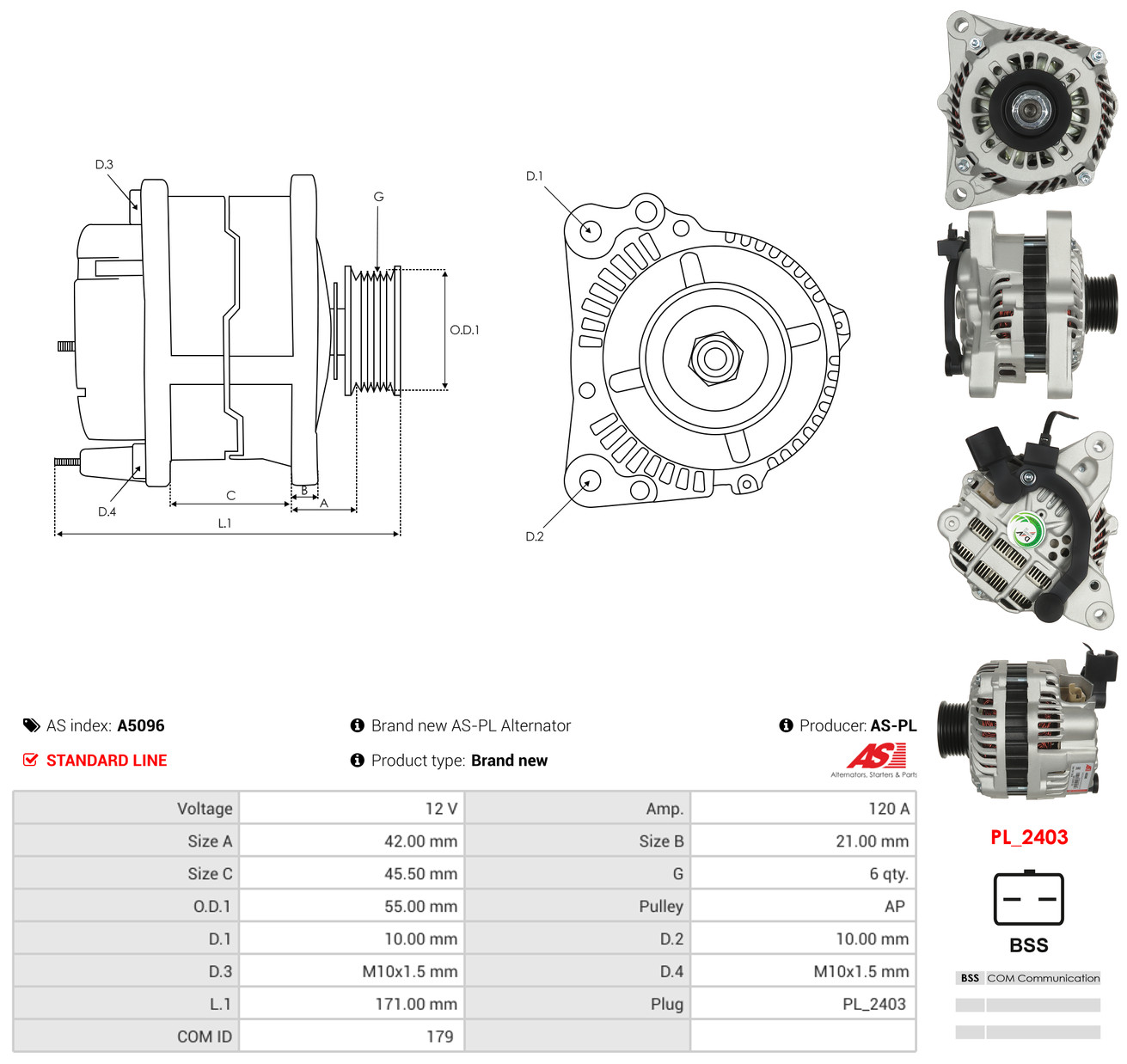 AS-PL Generator a5096 for MITSUBISHI PEUGEOT