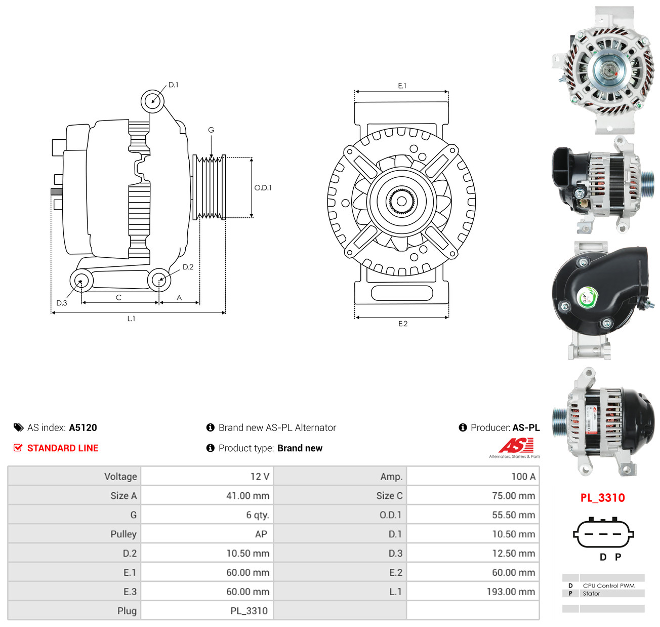 AS-PL Generator a5120 for MAZDA MITSUBISHI
