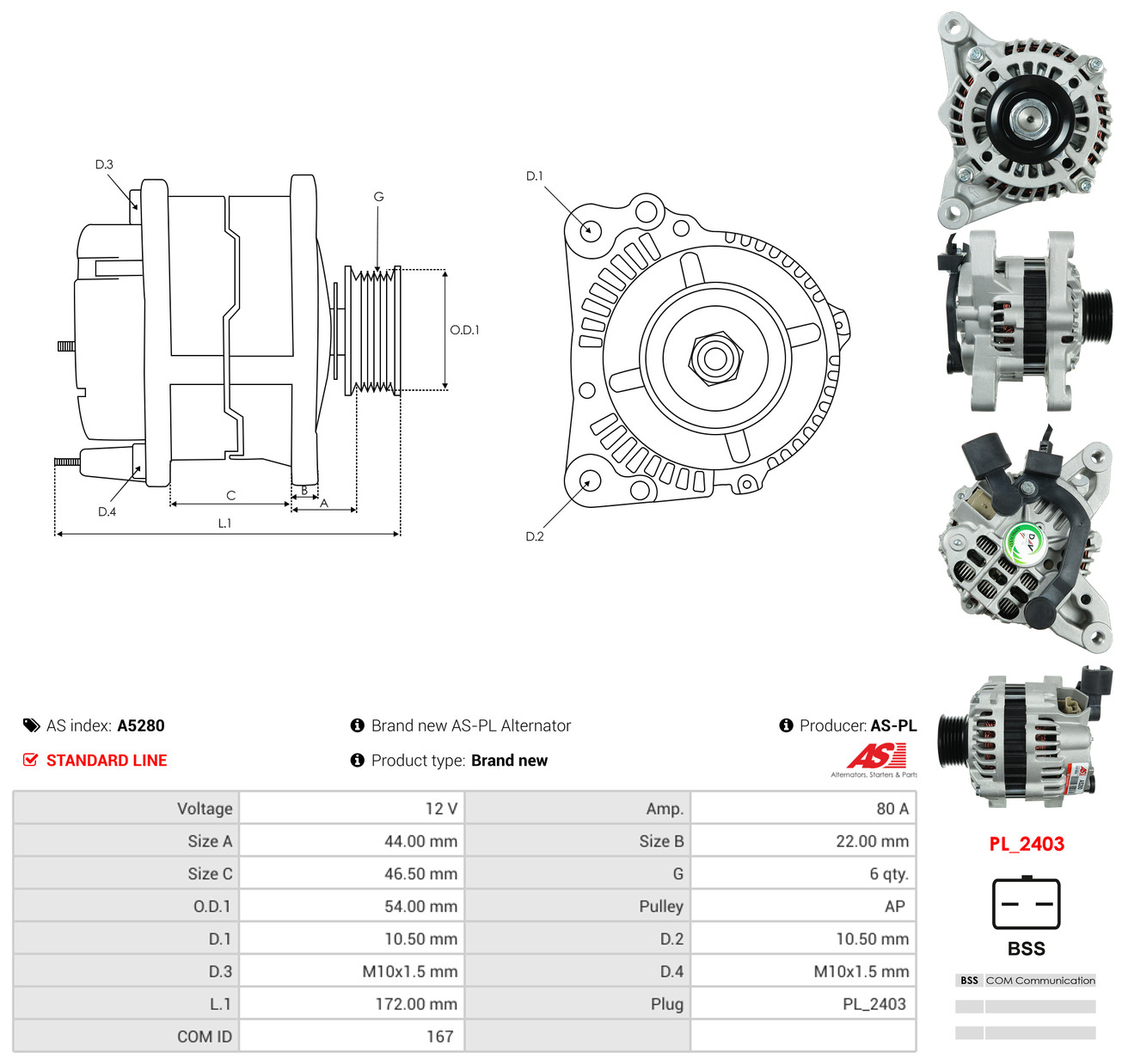AS-PL Generator a5280 for PEUGEOT MITSUBISHI