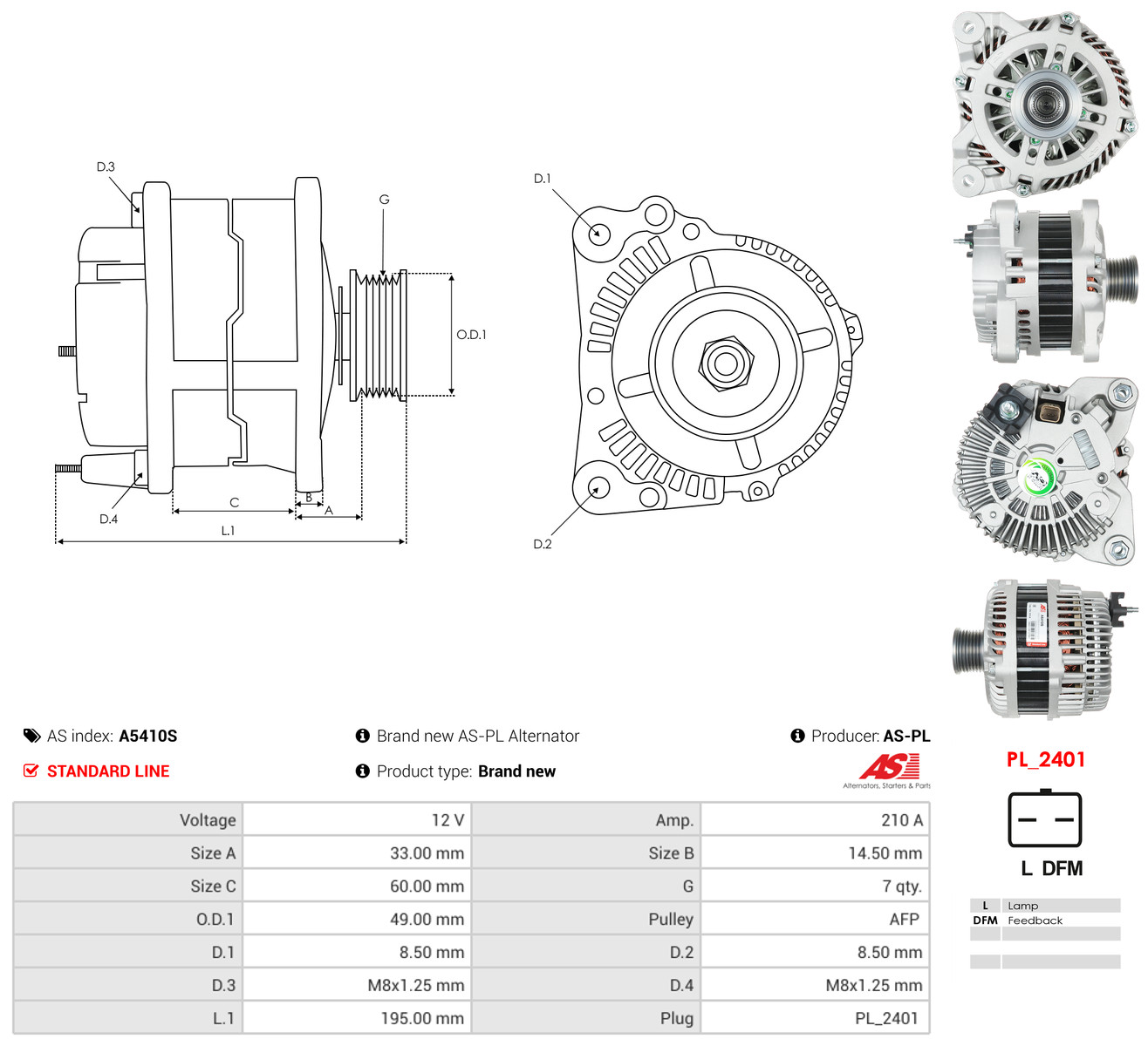 AS-PL Generator a5410s for MITSUBISHI RENAULT