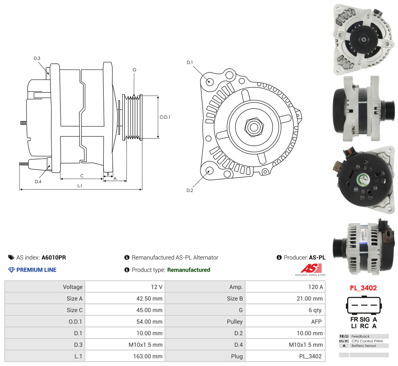 AS-PL Generator a6010pr for FORD VOLVO MAZDA