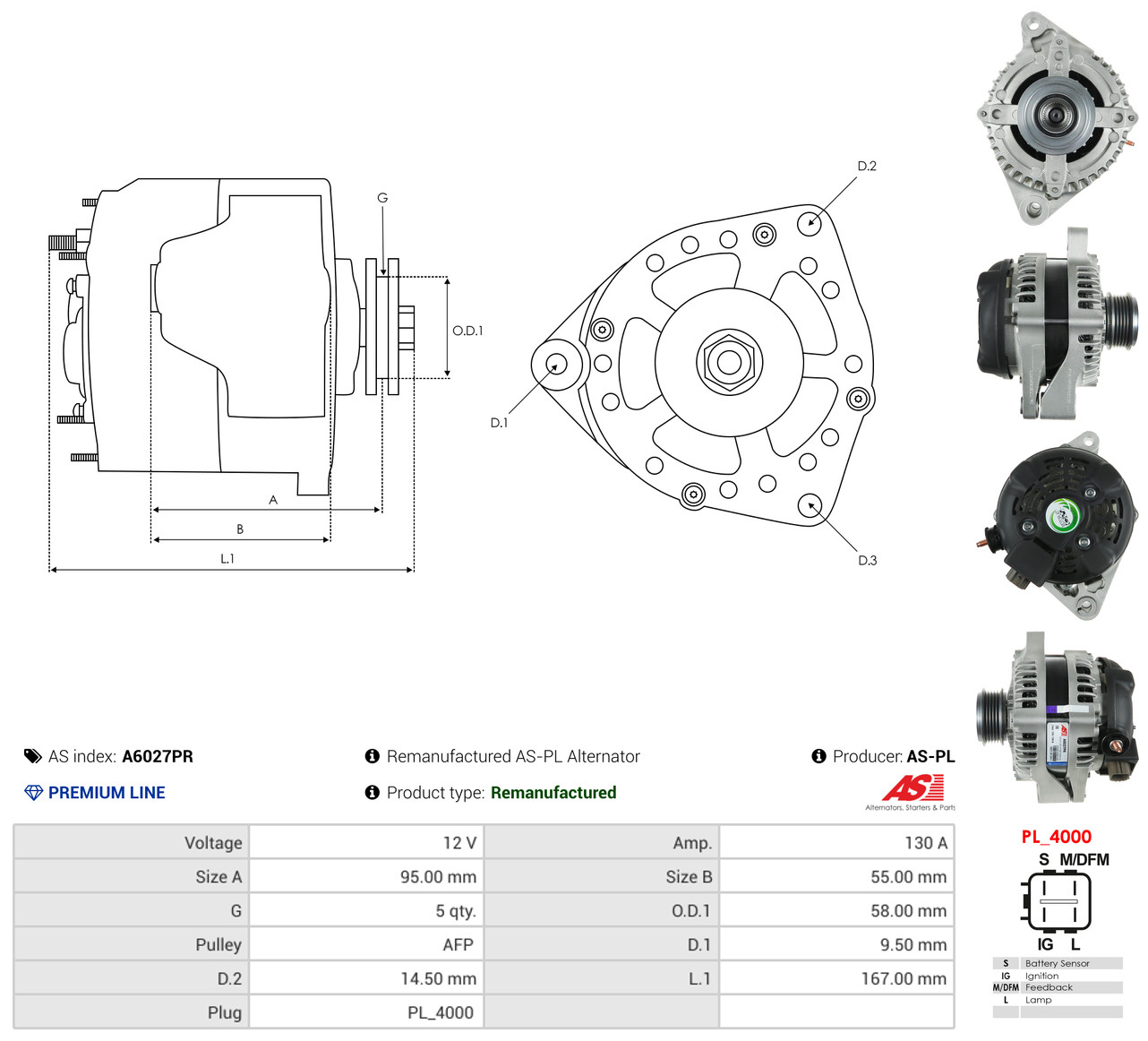 AS-PL Generator a6027pr for TOYOTA