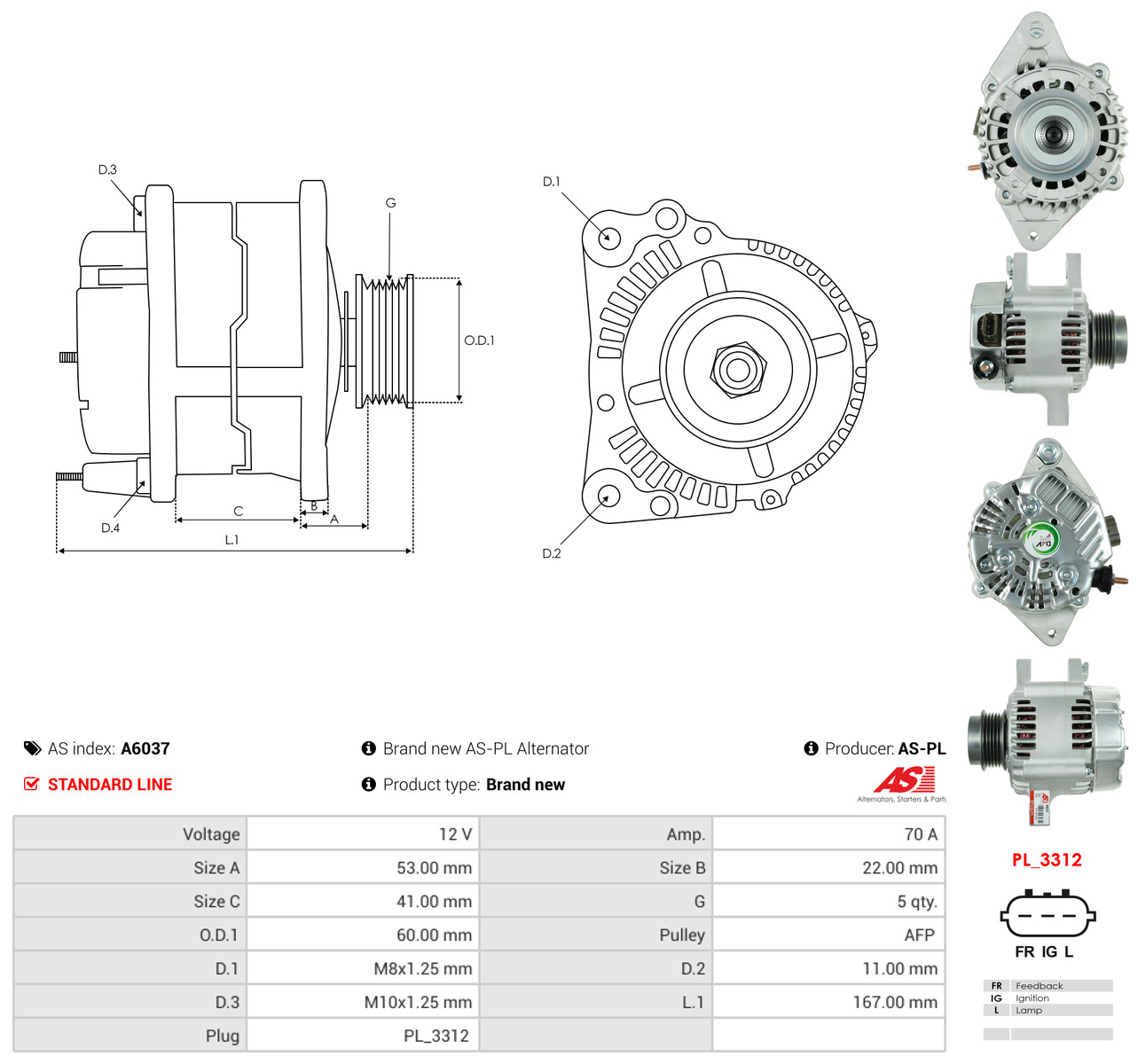 AS-PL Generator a6037 for TOYOTA